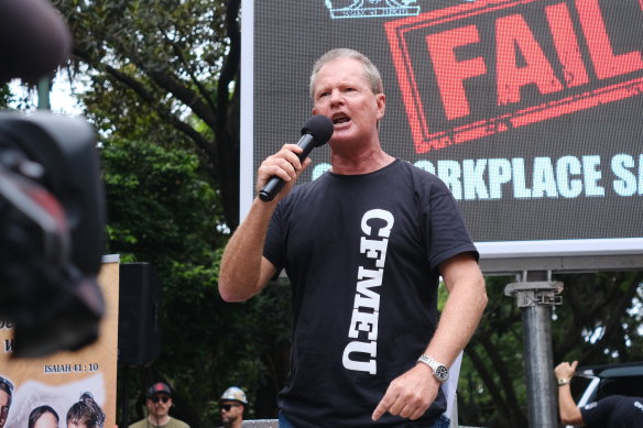 Michael Ravbar, the CFMEU’s Queensland secretary, at a protest in Brisbane in February.