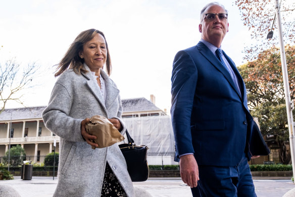 Investigative journalist Hedley Thomas at the NSW Supreme Court with his wife Ruth Mathewson.