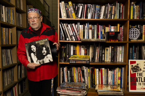 Glenn A. Baker among his 50,000 records in the Penrith warehouse.  