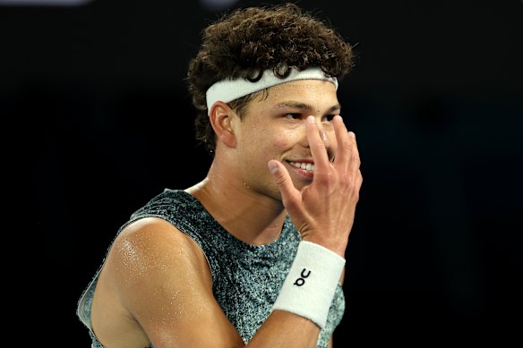 Ben Shelton reacts during his come-from-behind win.