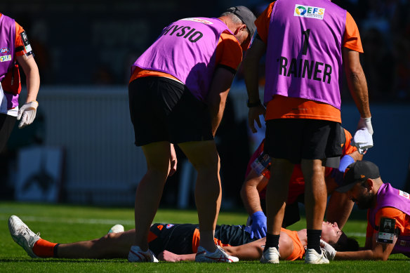 Sam Taylor on the ground after his collision.