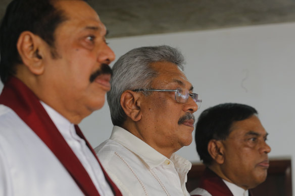 The Rajapaska brothers: Mahinda Rajapaksa, Gotabaya and Basil, photographed in April, have dominated Sri Lankan politics for a decade. They also have strong ties to Beijing.