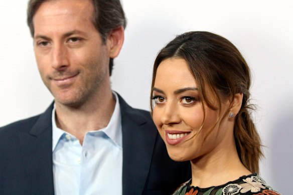 Jeff Baena and Aubrey Plaza at the premiere of The Little Hours In Los Angeles in 2017.