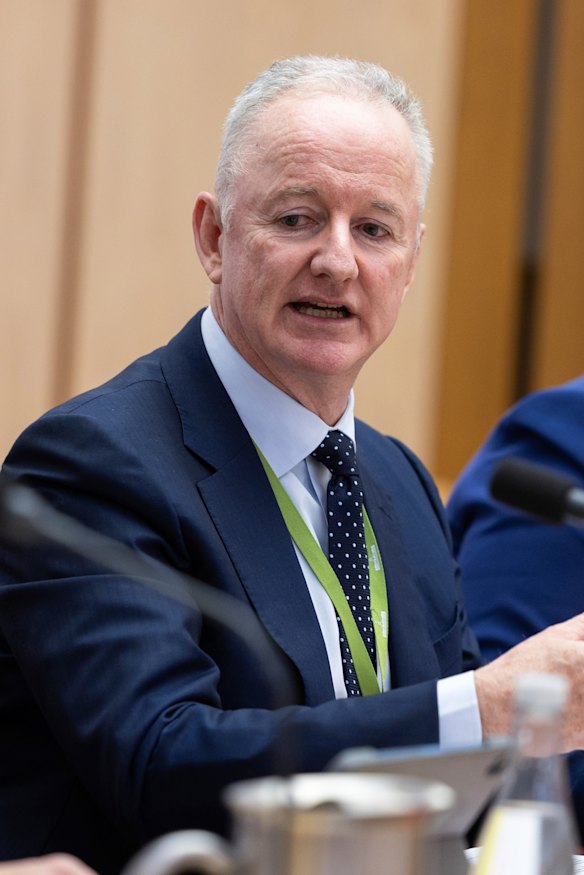 Hugh Marks, Managing Director, ABC, during a Senate estimates hearing at Parliament House in December 2025.