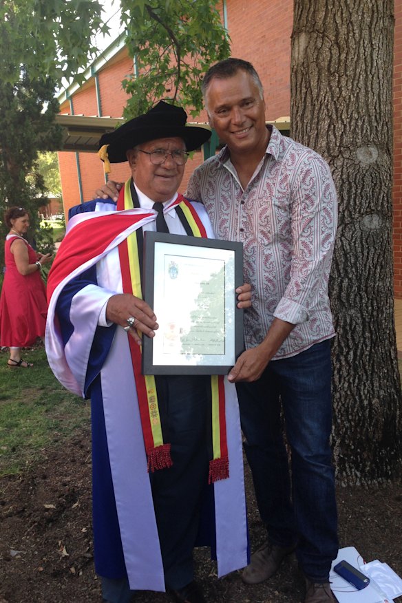 Stan Grant with his father, Stan snr, who received an honorary Doctorate of Letters from Charles Sturt University in 2013.