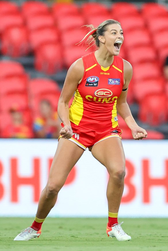 Lauren Bella celebrates a goal for the Suns.
