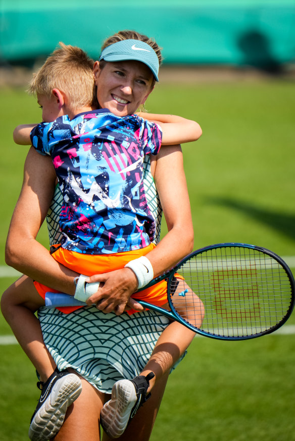 Victoria Azarenka takes son Leo 
on the tennis circuit with her.