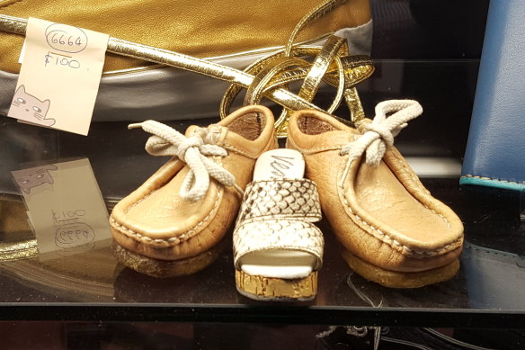 Miniature Sioux moccasins on sale at Schumacher Shoes, which will close at the end of this financial year after decades in Flinders Lane.