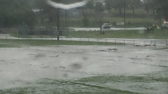 Flooding at Bennett Park after heavy rain in Dungog.