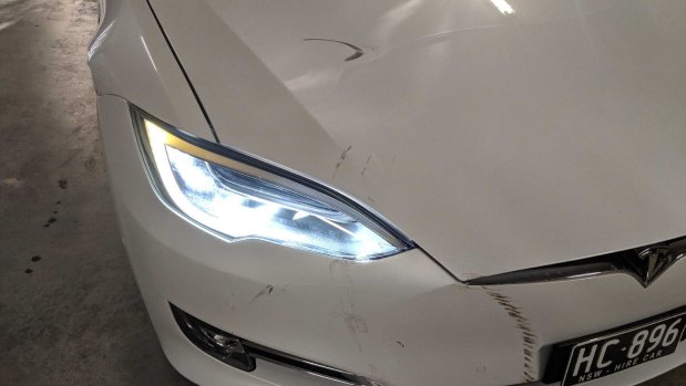 Evoke founder Pia Peterson says an oBike caused this damage to one of her Teslas.