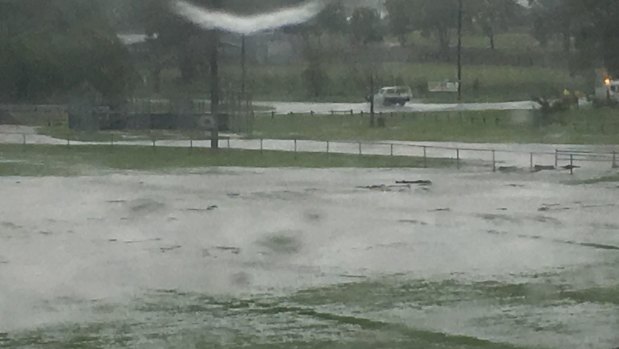 Flooding at Bennett Park after heavy rain in Dungog.