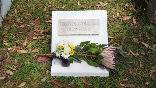 The marble headstone for the grave of Forbes Strachan was finally placed in its proper place in Toowong Cemetery on Saturday.