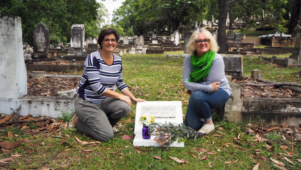 Ms Jeffrey (left) and Ms Kudeborg at the cemetery on Saturday.