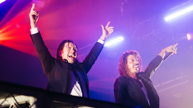 Peking Duk’s Reuben Styles and Adam Hyde on stage at Hordern Pavilion.