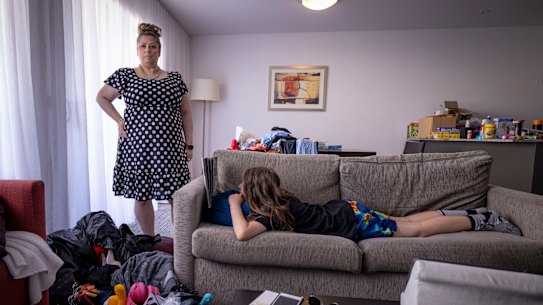 April Bedeau and her 10-year old-son are renters who have been severely displaced by the Maribyrnong floods.