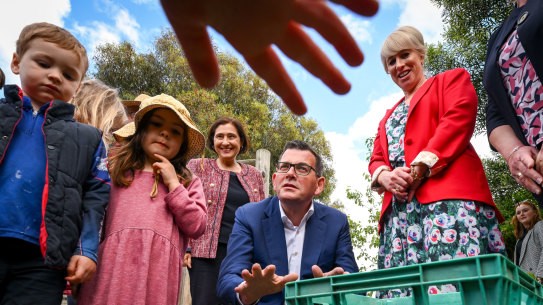 Daniel Andrews at the Westgarth Kindergarten in Northcote on Friday.