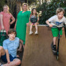 Sara O’Callaghan with her four children, whom she is homeschooling during lockdown.