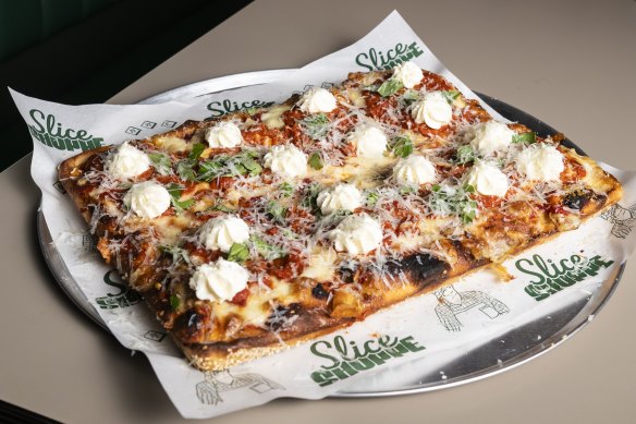 Grandma square is a different style of pizza on offer.