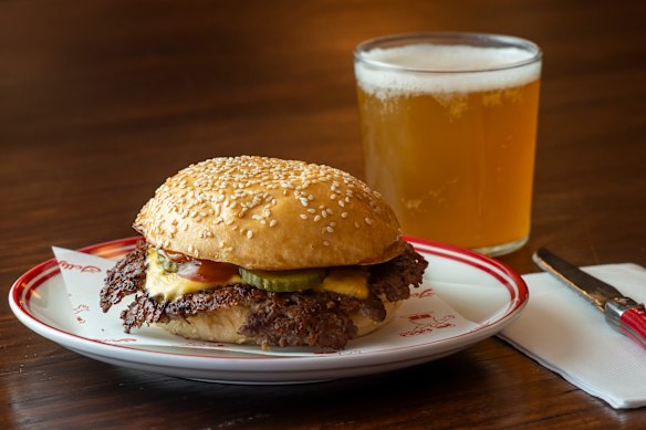 The “Smash Pattie Cheeseburger” at JollyGood Diner.
