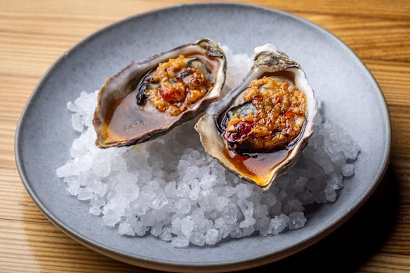 Baked oysters with Calabrian chilli butter.