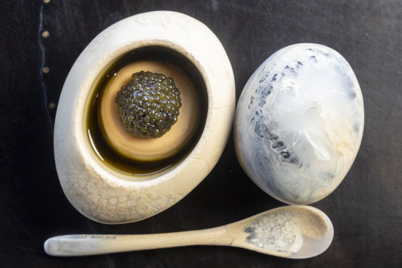 Macadamia, kelp and oscietra caviar at Vue de Monde.