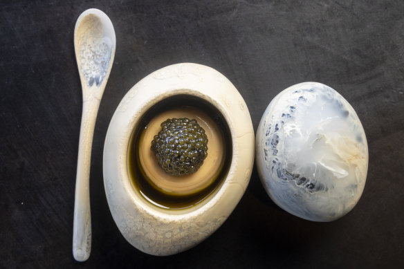 One of Vue de Monde’s signature dishes is macadamia topped with oscietra caviar.