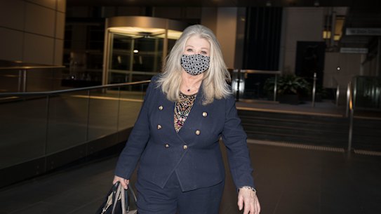 Crown Chairman Helen Coonan leaves the Deutsche Bank building in the city after giving evidence at an inquest into Crowns conduct