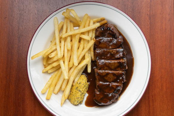 Steak frites with beef jus.
