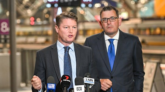 Incoming deputy premier Ben Carroll and then premier Daniel Andrews in March 2023.