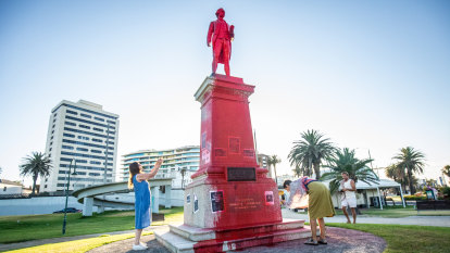 St Kilda’s Captain Cook statue doused in red paint in Australia Day protest