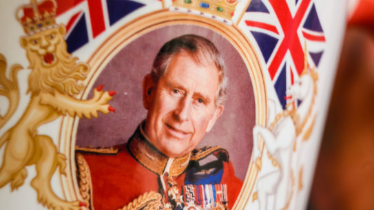 A souvenir collectible mug marking the Coronation of King Charles III, which will take place on May 6. 