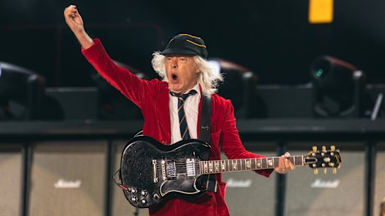 AC/DC’s Angus Young at the MCG for the Power Up tour, November 12, 2025.