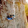 Sweet dreams ... overnight on the portaledge suspended over a sheer 300 metre cliff face in the Mount Buffalo gorge.