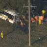 Emergency personnel attend the scene of a bus crash near Kilmore on Wednesday afternoon, 22 May 2024.Pic credit: Nine News