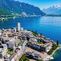 Montreux by the lake, with the alps in the distance.