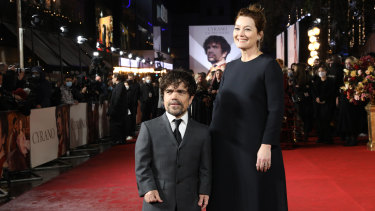 Dinklage with his wife Erica Schmidt, who directed him in the stage version of Cyrano, at the film’s London premiere. 