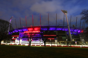 The MCG lit up in the Demonsâ€™ colours last week. 
