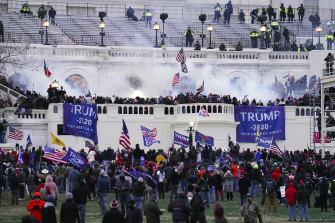 Violent insurrectionists, loyal to President Donald Trump, storm the Capitol in Washington on January 6, 2021. 