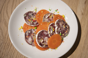 LP’s saucisson, with pickled carrot and candied fennel. 