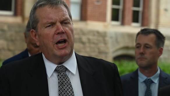 WAxit leader Russell Sewell and members of the party at its 2021 election launch in Northbridge.