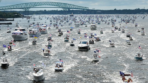 Hundreds of boats on the St Johns River during a rally for President Trump's birthday on Sunday.