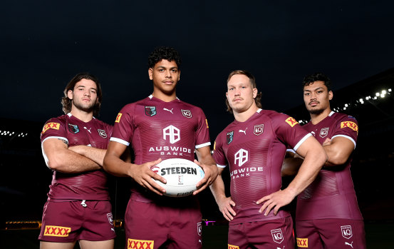 Queensland debutants Patrick Carrigan, Selwyn Cobbo, Reuben Cotter and Jeremiah Nanai.