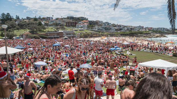 Christmas Day revellers at Bronte Beach.