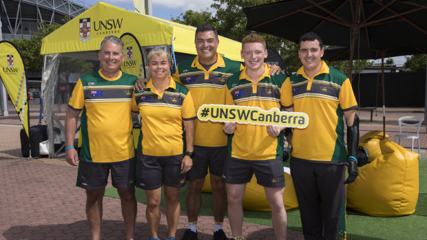 UNSW Canberra graduates and 2018 Invictus Games competitors Rob Saunders, Nicki Bradley, Ben Farinazzo, Jesse Costelloe and Nathan Parker in Sydney.