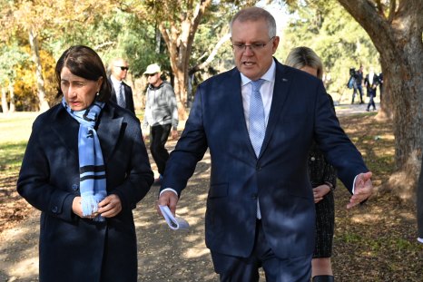 Prime Minister Scott Morrison with NSW Premier Gladys Berejiklian in Sydney on Monday.