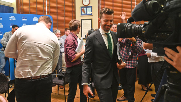 Opposition Leader Zak Kirkup leaving the Liberal Party’s costings announcement.