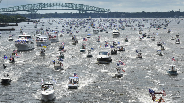 Hundreds of boats on the St Johns River during a rally for President Trump's birthday on Sunday.