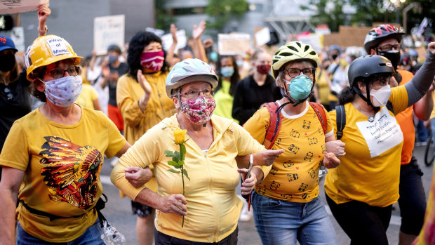The so-called 'Wall of Mums' has been a prominent part of the protests in Portland, Oregon.