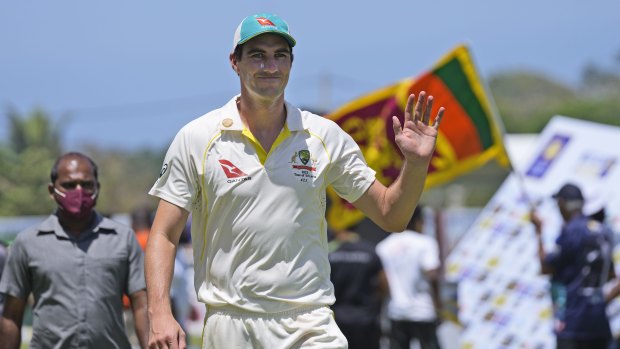 Australian captain Pat Cummins waves to fans in Sri Lanka.