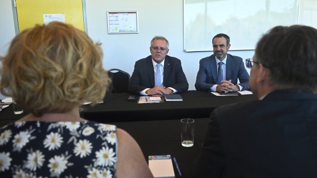 Prime Minister Scott Morrison at a roundtable discussion on vaccines with GPs and AMA president Dr Omar Khorshid in Perth.